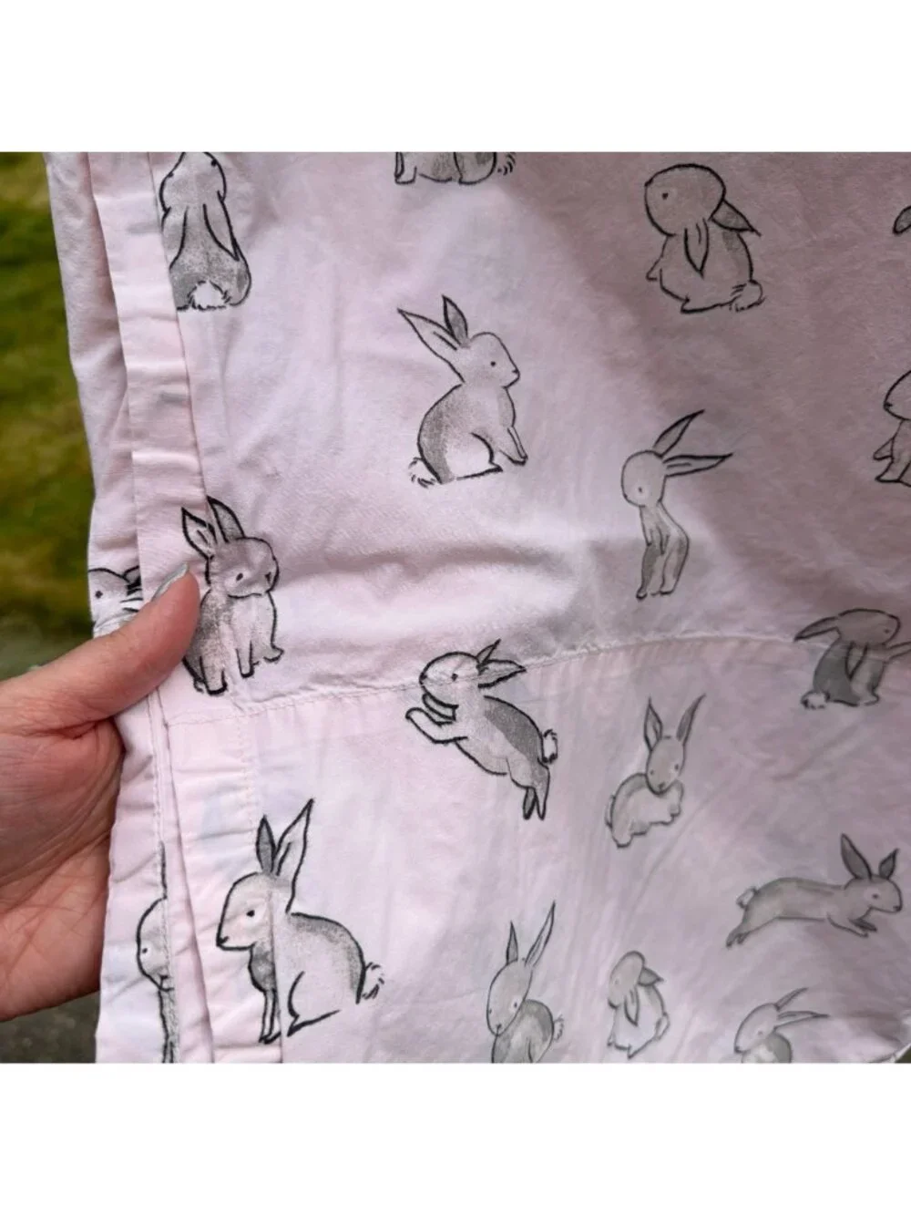Land of Nod Bedding Twin Pink Grey Bunny Rabbit Duvet Cover Flat Sheet 2pc Set